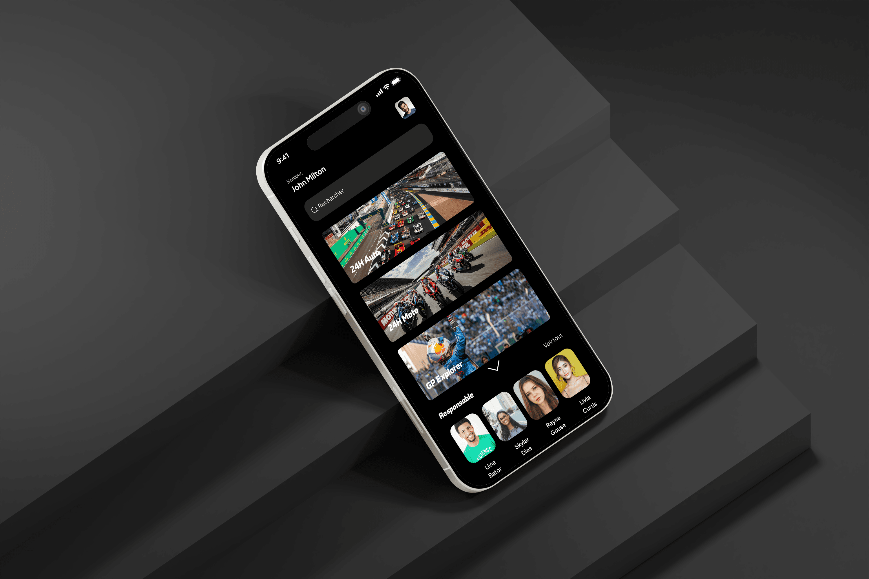 Interface mobile de l'application 24h du Mans